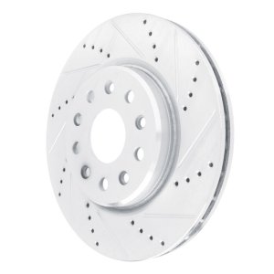 Jeep Grand Cherokee Brake Rotor (1) - Front Right - R1 Concepts - Drilled & Slotted - Silver - `22-`25